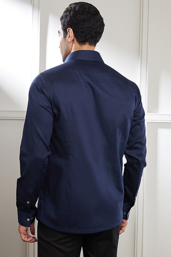 Navy Blue Cotton Party Wear Shirt by SEVENDC MEN at Pernia's Pop Up Shop