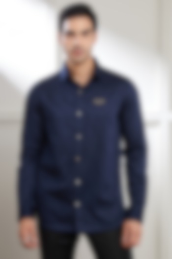 Navy Blue Cotton Party Wear Shirt by SEVENDC MEN at Pernia's Pop Up Shop