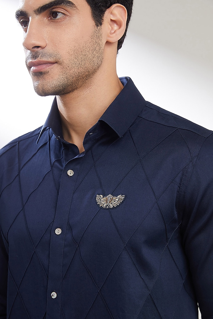 Navy Blue Cotton Party Wear Shirt by SEVENDC MEN at Pernia's Pop Up Shop