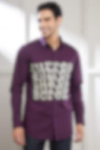 Purple Cotton Printed Shirt by SEVENDC MEN