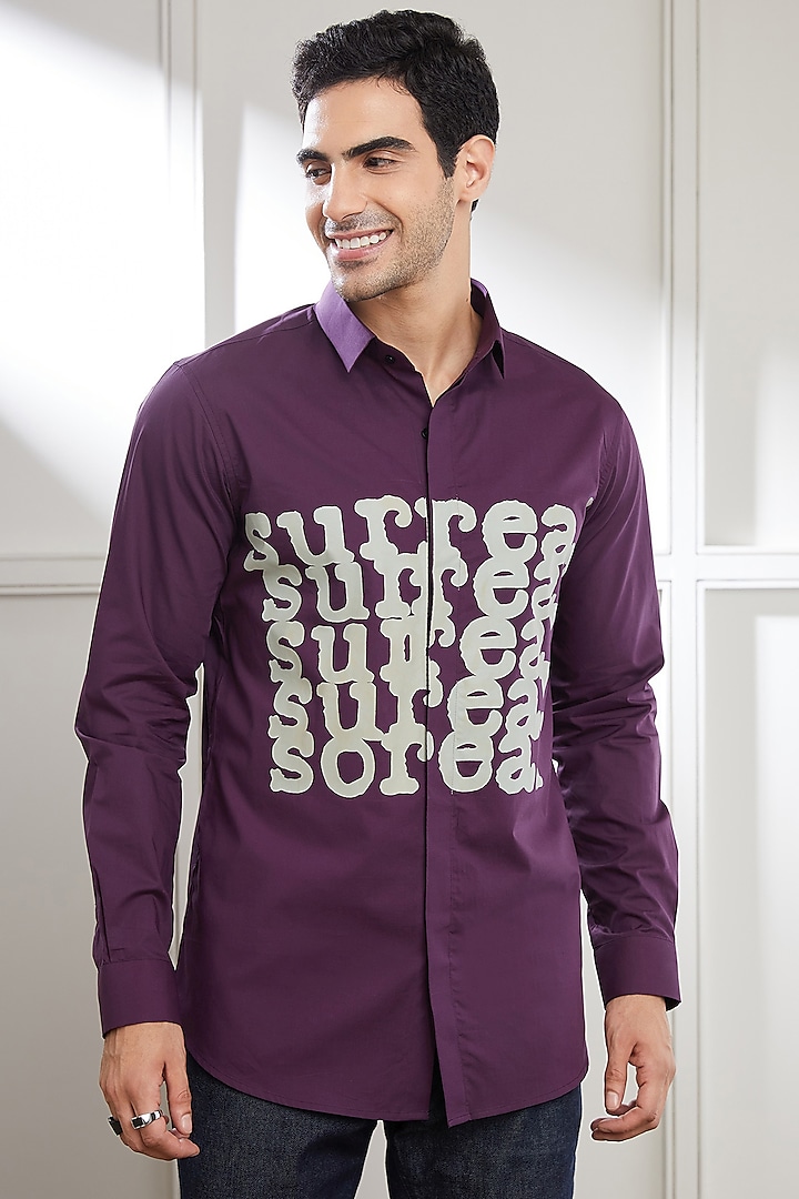 Purple Cotton Printed Shirt by SEVENDC MEN