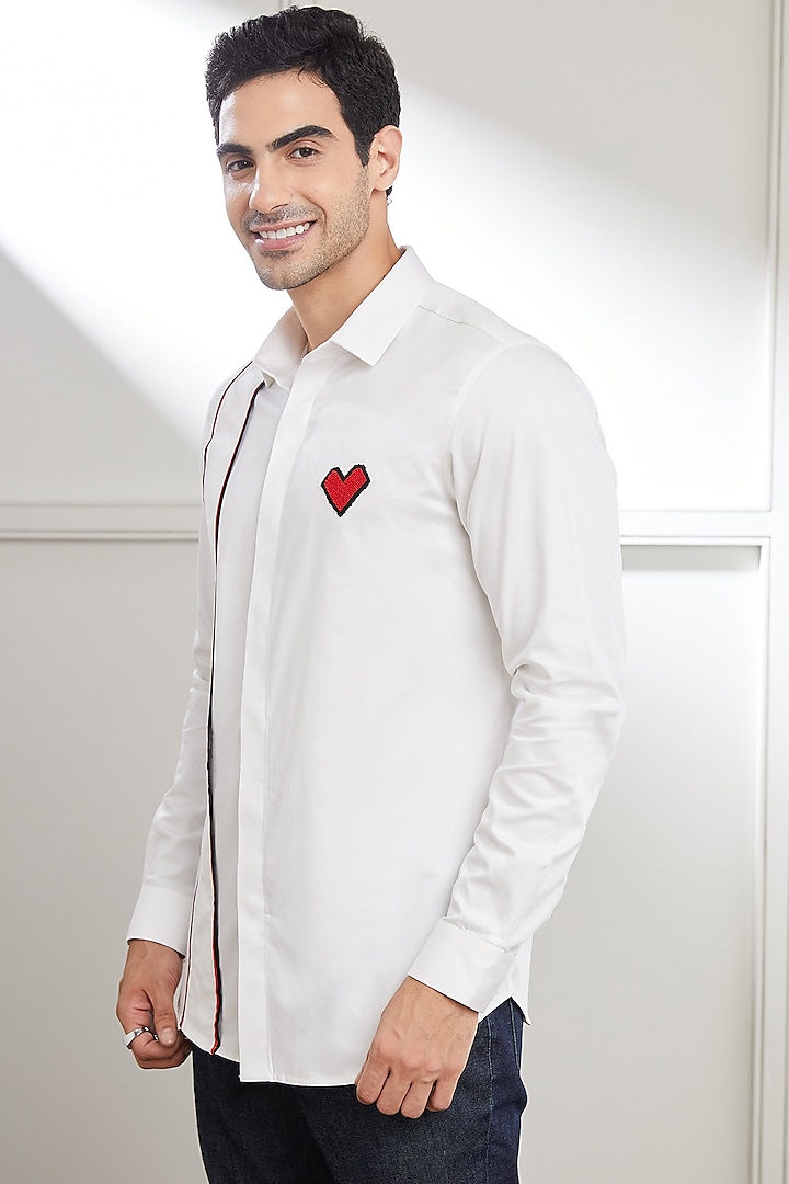 White Cotton Embroidered Shirt by SEVENDC MEN at Pernia's Pop Up Shop