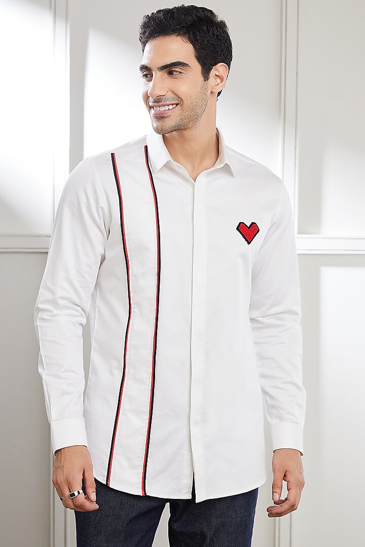 White Cotton Embroidered Party Wear Shirt by SEVENDC MEN at Pernia's Pop Up Shop