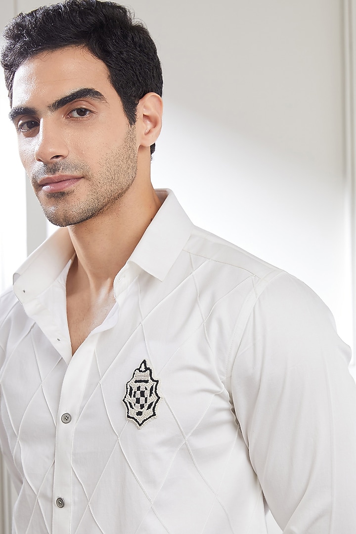 White Cotton Party Wear Shirt by SEVENDC MEN at Pernia's Pop Up Shop