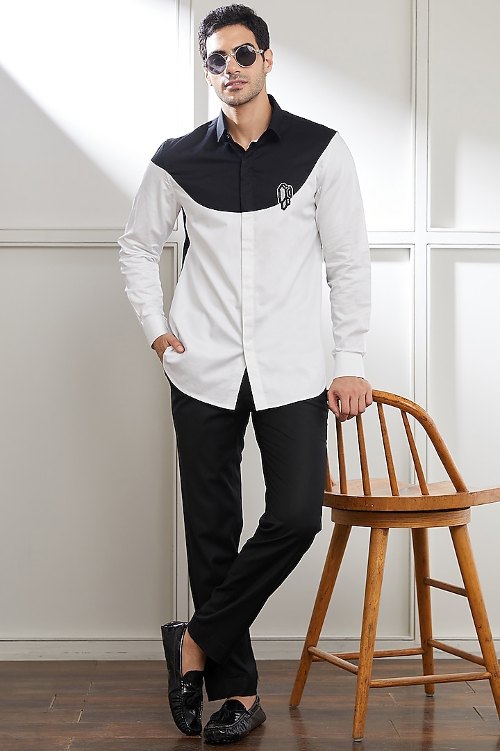 White & Black Cotton Shirt by SEVENDC MEN