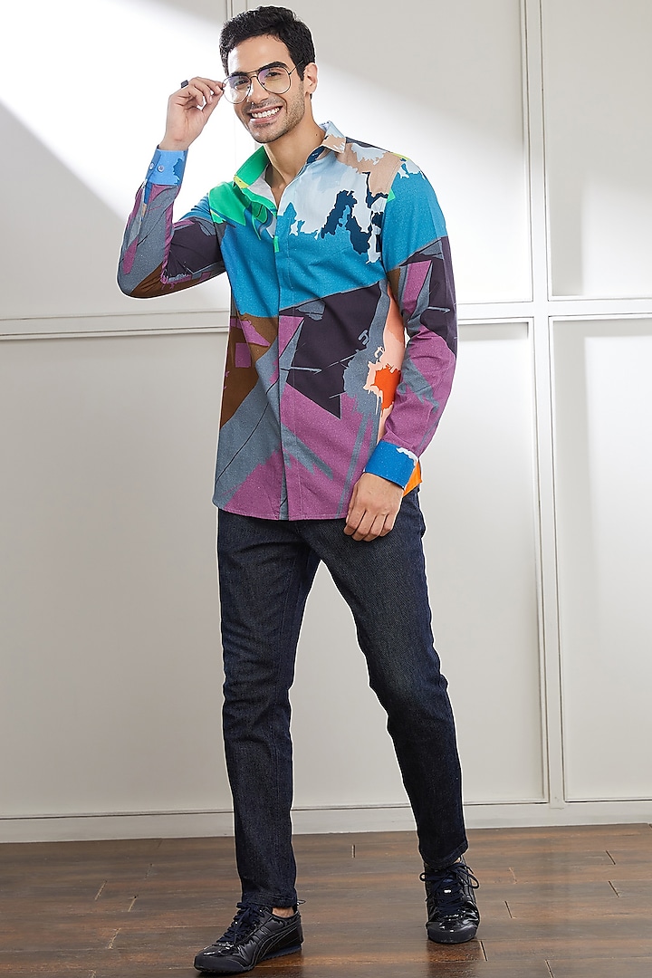 Multi-Colored Cotton Printed Shirt by SEVENDC MEN