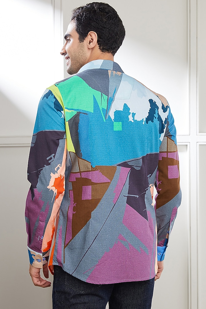 Multi-Colored Cotton Abstract Printed Party Wear Shirt by SEVENDC MEN at Pernia's Pop Up Shop