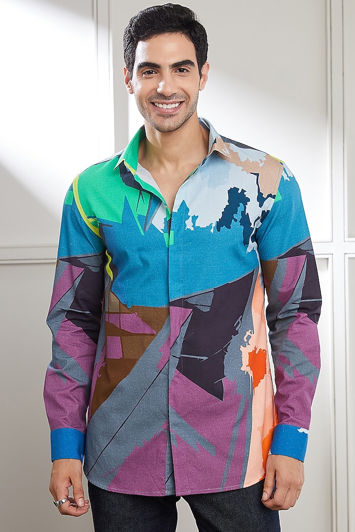 Multi-Colored Cotton Printed Shirt by SEVENDC MEN