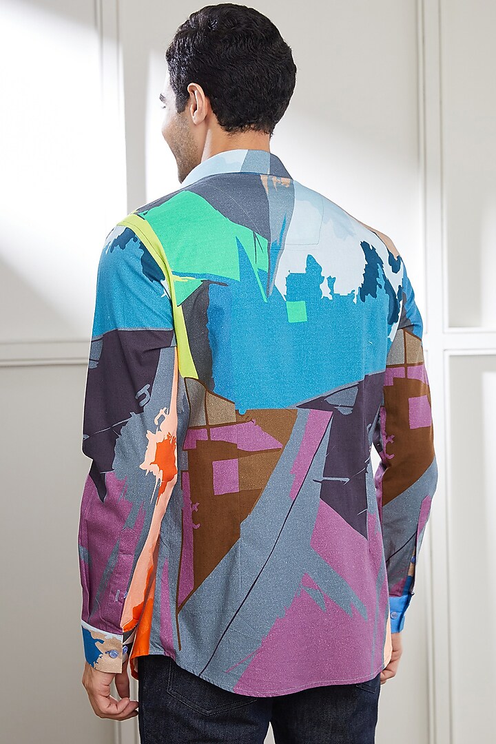 Multi-Colored Cotton Abstract Printed Party Wear Shirt by SEVENDC MEN at Pernia's Pop Up Shop