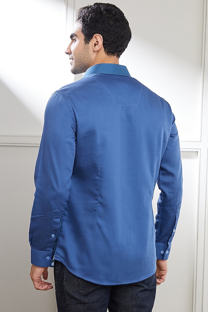 Blue Cotton Abstract Printed Party Wear Shirt by SEVENDC MEN at Pernia's Pop Up Shop
