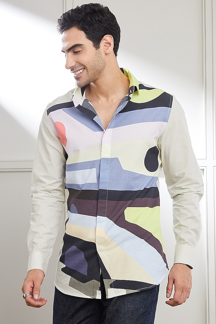 Multi-Colored Cotton Printed Shirt by SEVENDC MEN