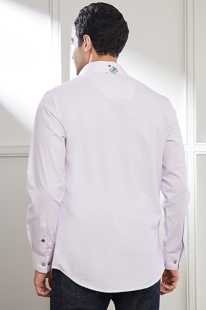 Lilac Cotton Printed Party Wear Shirt by SEVENDC MEN at Pernia's Pop Up Shop