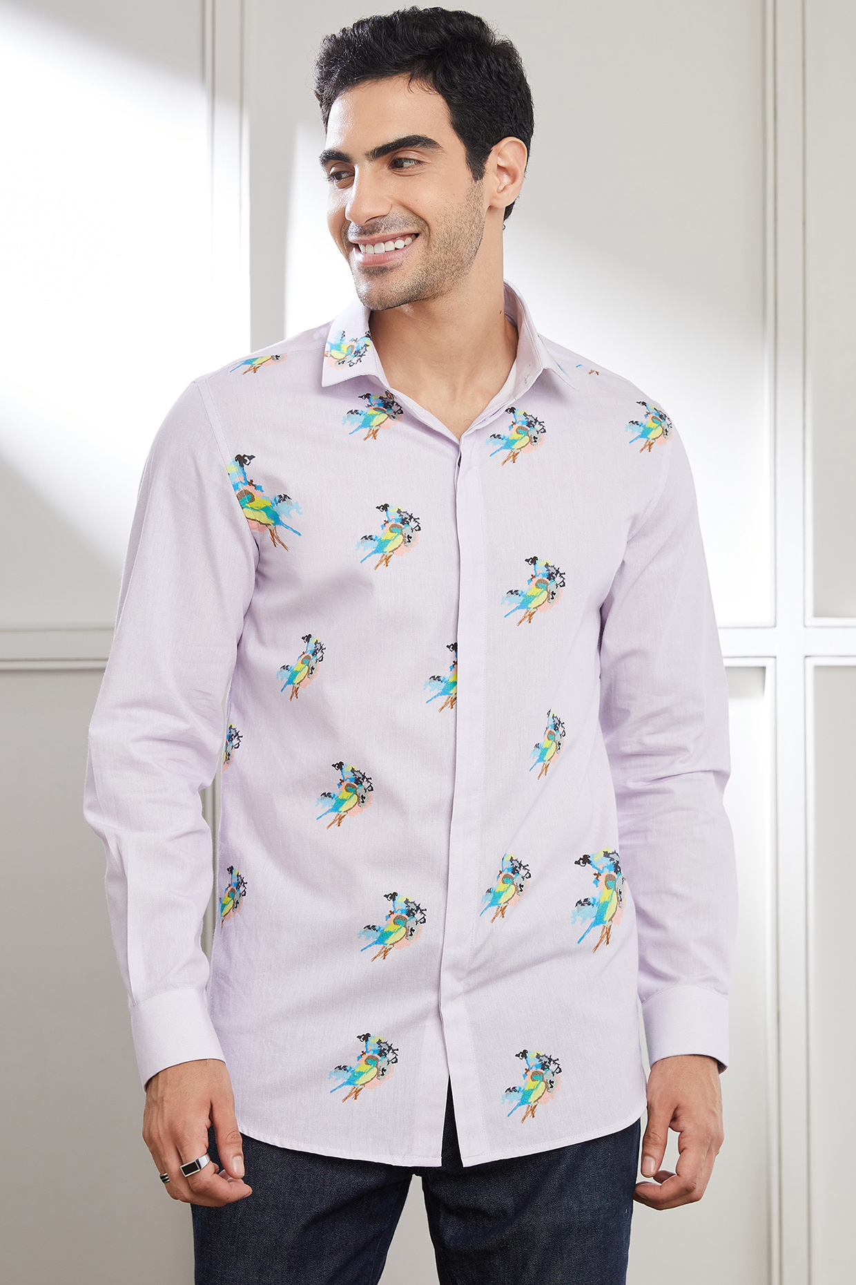 Lilac Cotton Printed Shirt by SEVENDC MEN at Pernia's Pop Up Shop