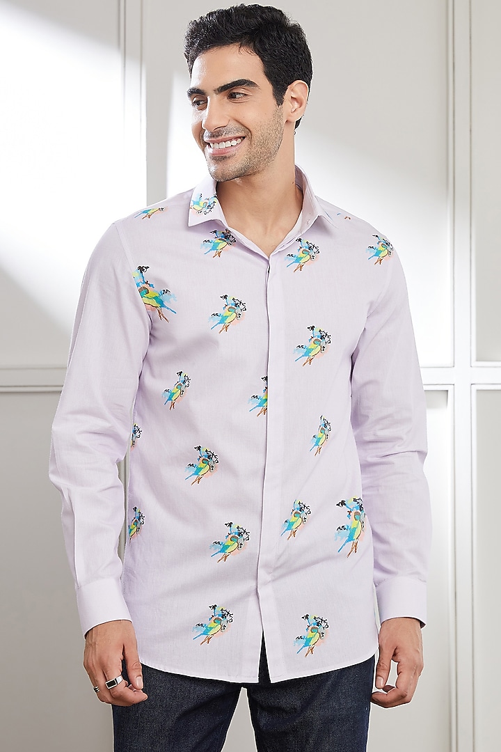 Lilac Cotton Printed Shirt by SEVENDC MEN at Pernia's Pop Up Shop