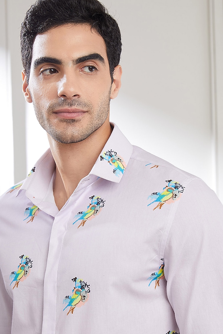 Lilac Cotton Printed Party Wear Shirt by SEVENDC MEN at Pernia's Pop Up Shop