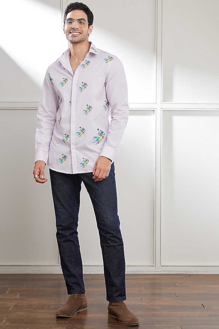 Lilac Cotton Printed Party Wear Shirt by SEVENDC MEN at Pernia's Pop Up Shop