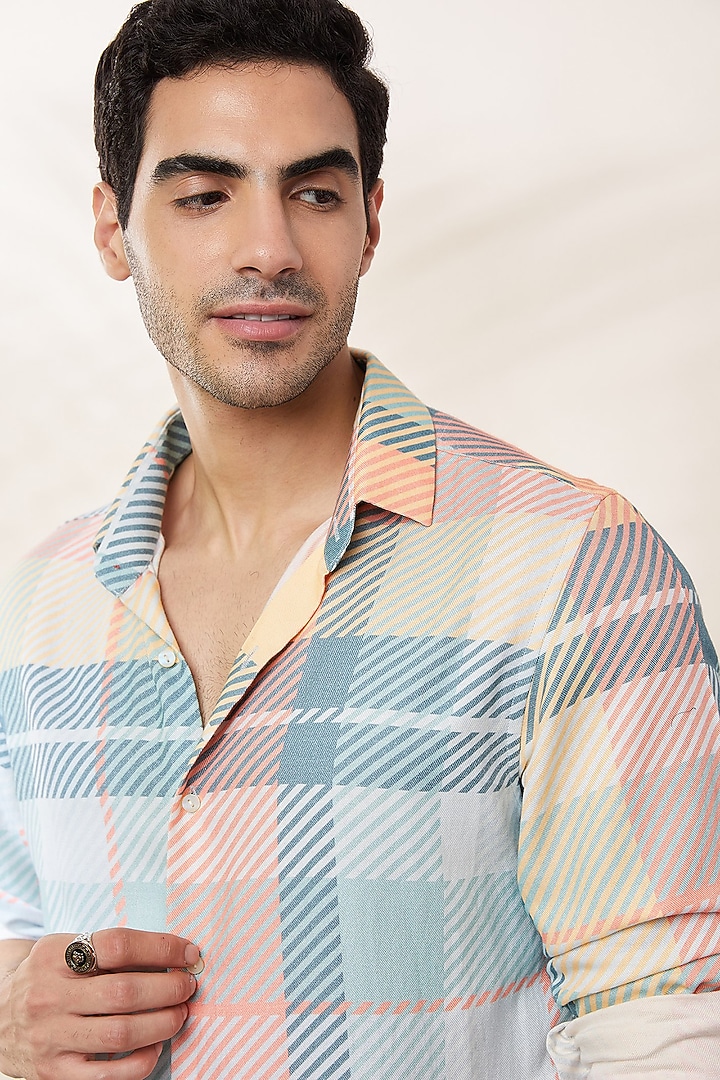 Multi-Colored Cotton Checkered Printed Party Wear Shirt by SEVENDC MEN at Pernia's Pop Up Shop