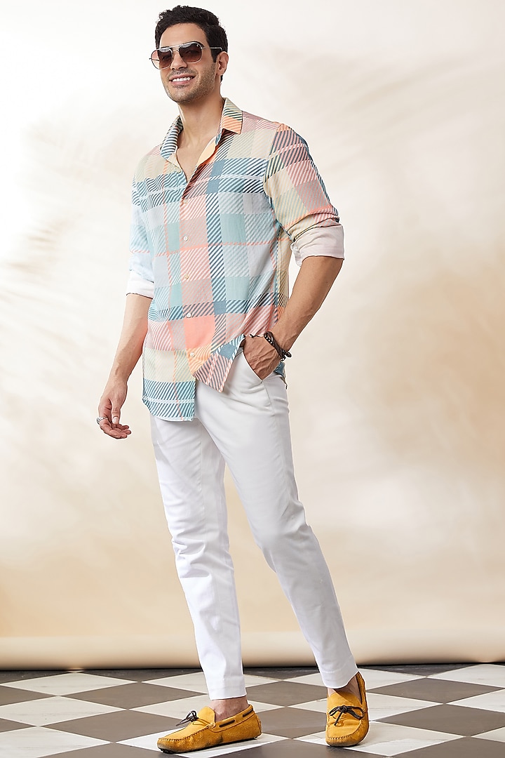 Multi-Colored Cotton Checkered Printed Party Wear Shirt by SEVENDC MEN at Pernia's Pop Up Shop