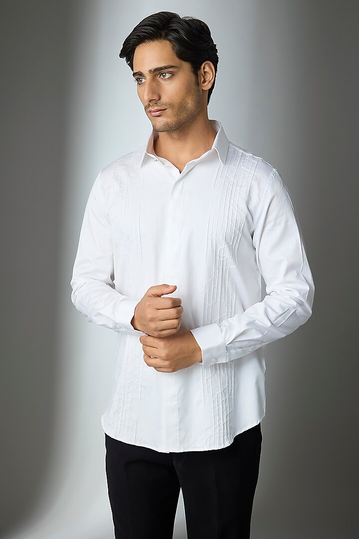 White Cotton Party Wear Shirt by SEVENDC MEN at Pernia's Pop Up Shop