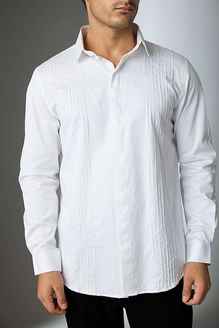 White Cotton Party Wear Shirt by SEVENDC MEN at Pernia's Pop Up Shop