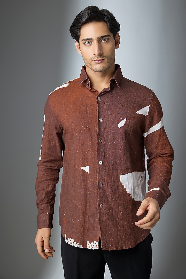 Brown Cotton Party Wear Shirt by SEVENDC MEN at Pernia's Pop Up Shop