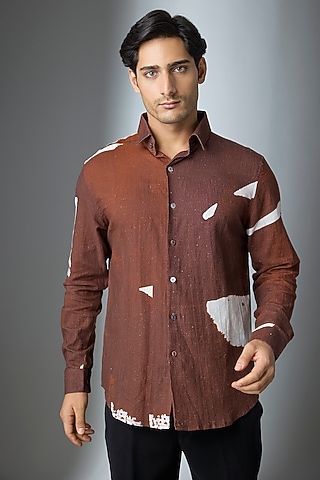 Brown Cotton Shirt by SEVENDC MEN