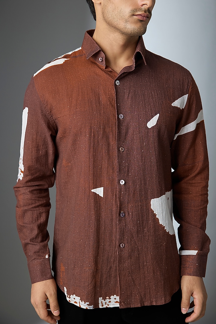 Brown Cotton Party Wear Shirt by SEVENDC MEN at Pernia's Pop Up Shop