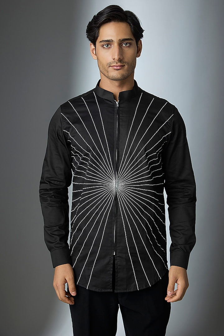 Black Cotton Party Wear Shirt by SEVENDC MEN at Pernia's Pop Up Shop