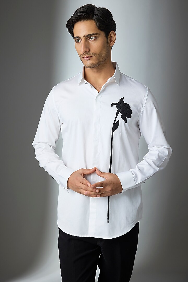 White Cotton Party Wear Shirt by SEVENDC MEN at Pernia's Pop Up Shop