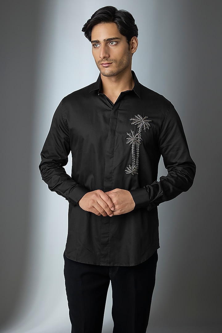 Black Cotton Party Wear Shirt by SEVENDC MEN at Pernia's Pop Up Shop