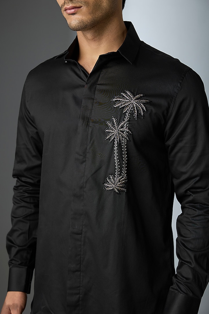 Black Cotton Party Wear Shirt by SEVENDC MEN at Pernia's Pop Up Shop