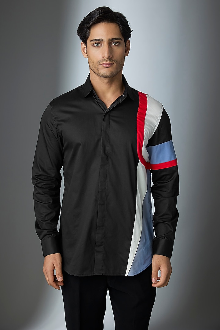 Black Cotton Party Wear Shirt by SEVENDC MEN at Pernia's Pop Up Shop