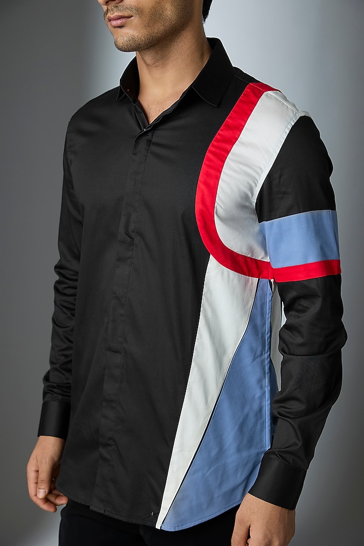 Black Cotton Party Wear Shirt by SEVENDC MEN at Pernia's Pop Up Shop
