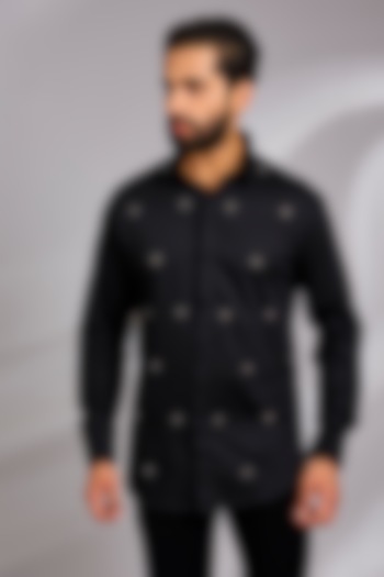 Black Cotton Party Wear Shirt by SEVENDC MEN at Pernia's Pop Up Shop