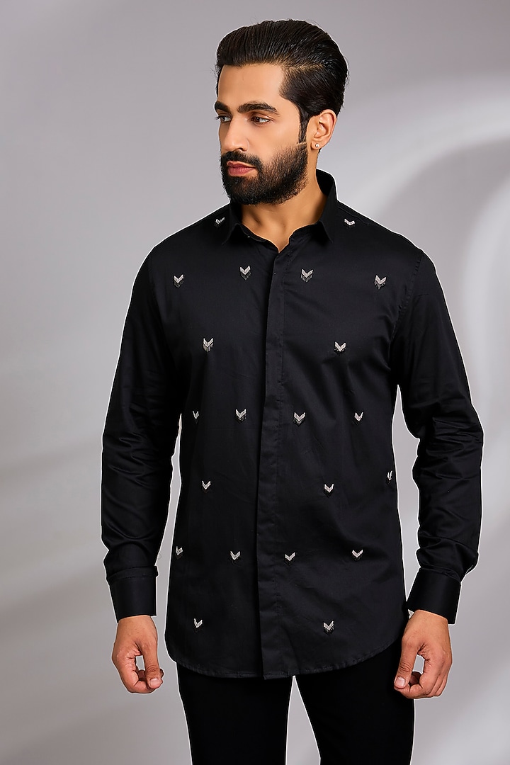Black Cotton Party Wear Shirt by SEVENDC MEN at Pernia's Pop Up Shop