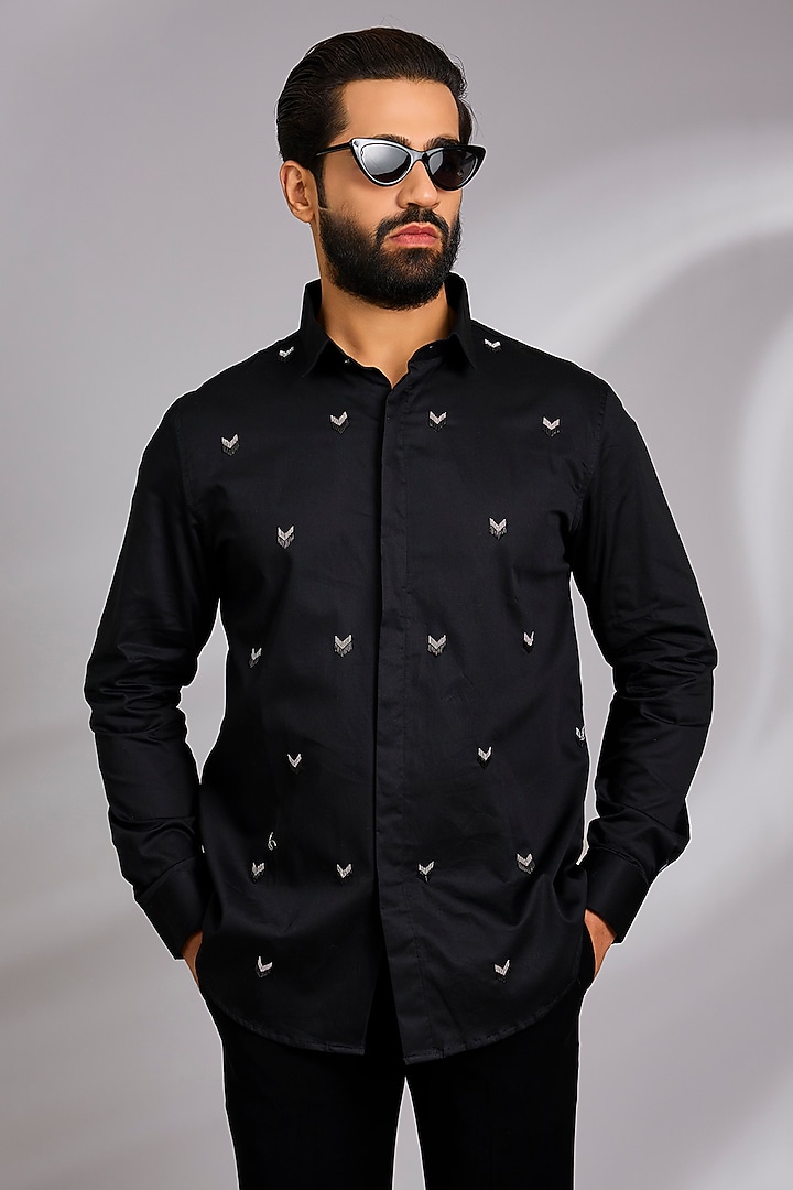 Black Cotton Party Wear Shirt by SEVENDC MEN at Pernia's Pop Up Shop