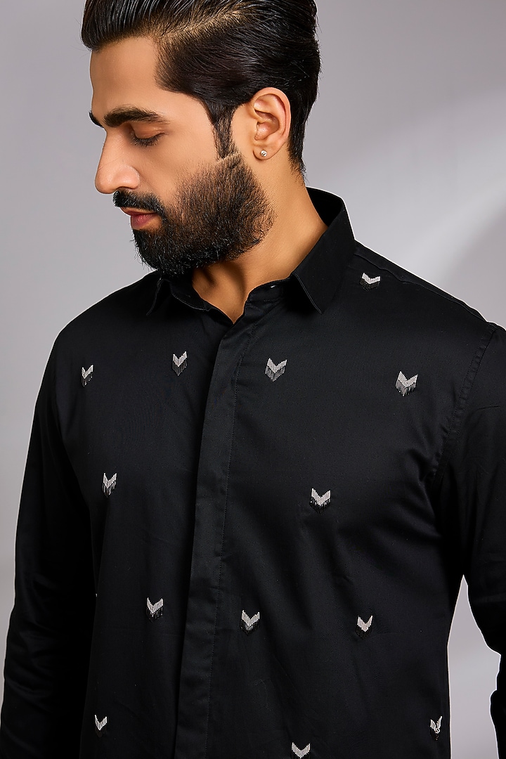 Black Cotton Party Wear Shirt by SEVENDC MEN at Pernia's Pop Up Shop