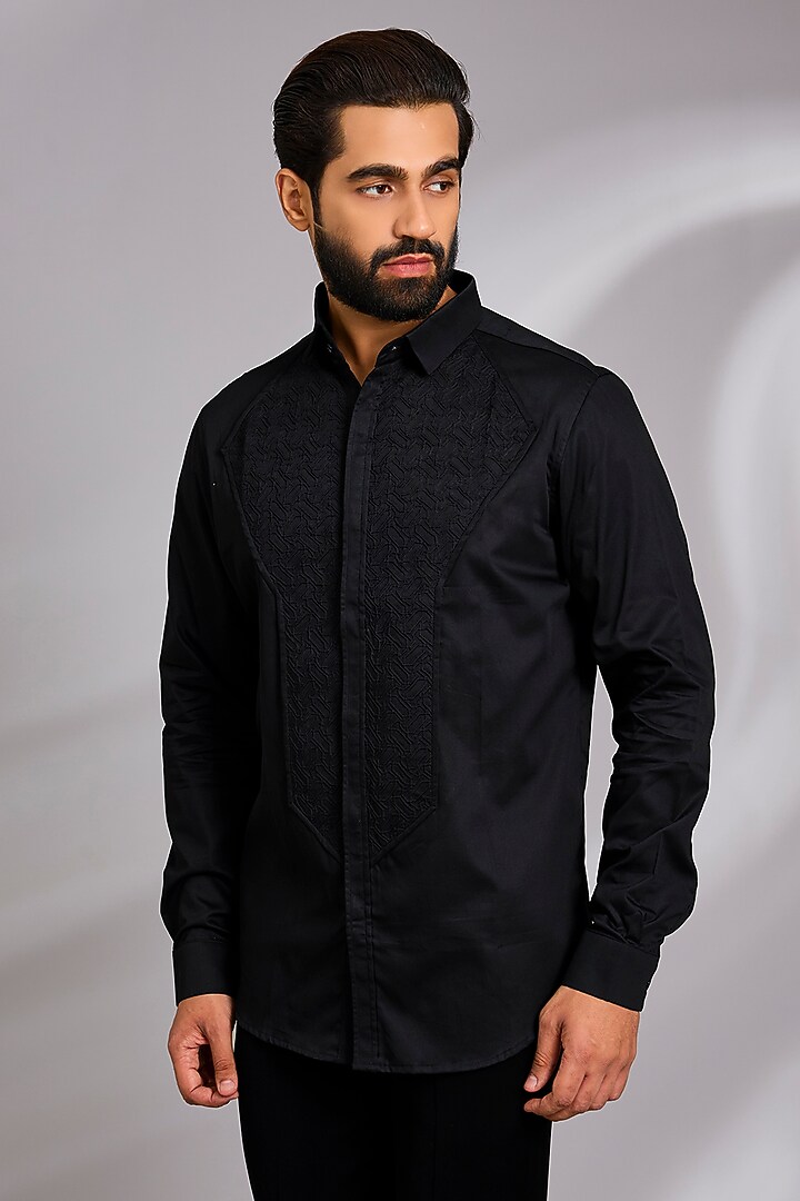 Black Cotton Party Wear Shirt by SEVENDC MEN at Pernia's Pop Up Shop