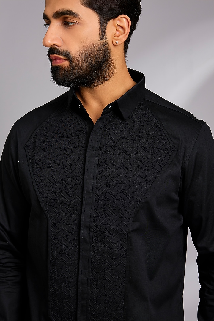Black Cotton Party Wear Shirt by SEVENDC MEN at Pernia's Pop Up Shop