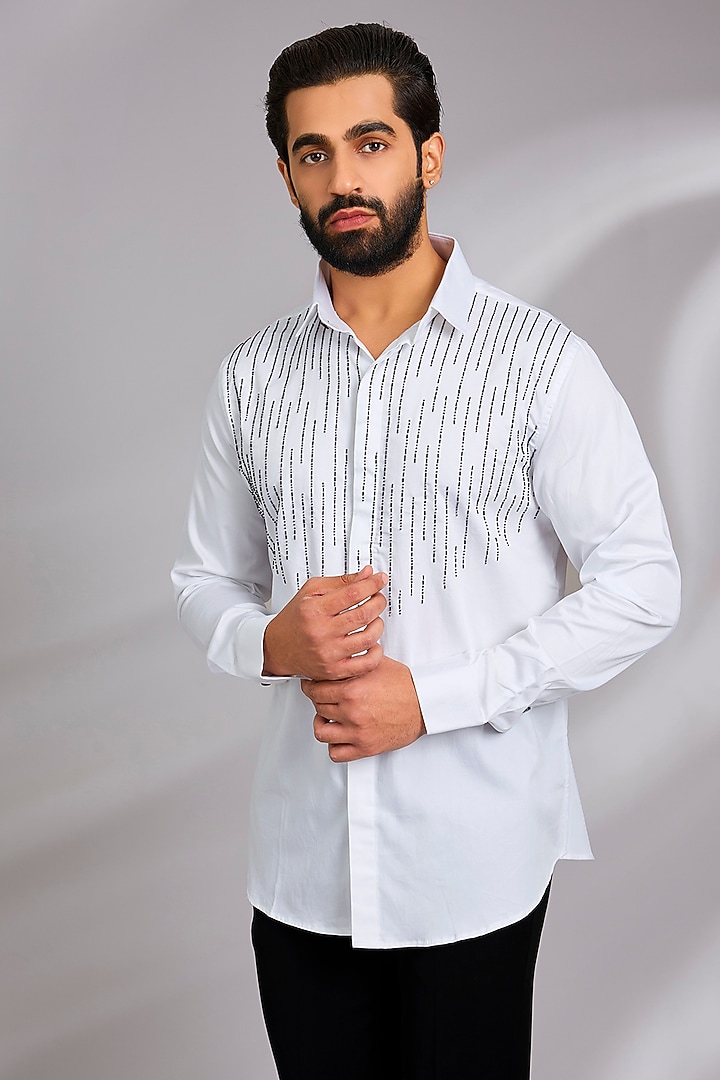 White Cotton Party Wear Shirt by SEVENDC MEN at Pernia's Pop Up Shop