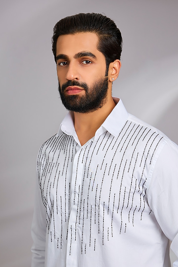 White Cotton Party Wear Shirt by SEVENDC MEN at Pernia's Pop Up Shop