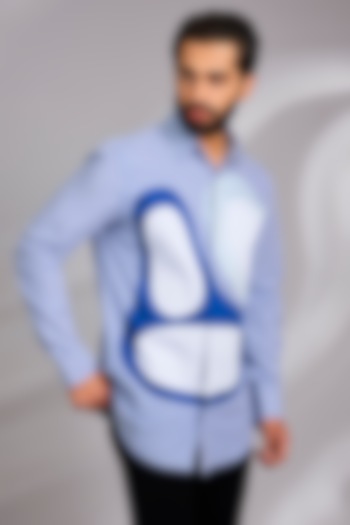 Blue Cotton Party Wear Shirt by SEVENDC MEN at Pernia's Pop Up Shop