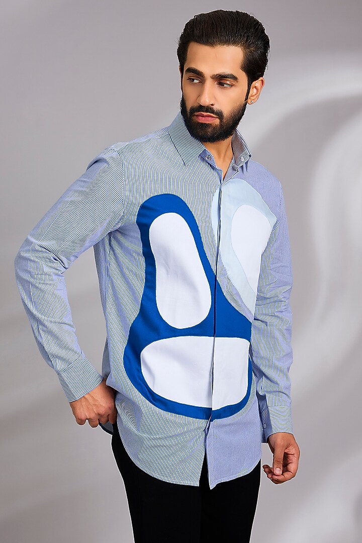 Blue Cotton Party Wear Shirt by SEVENDC MEN at Pernia's Pop Up Shop