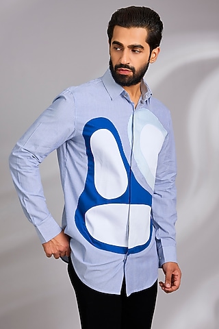 Blue Cotton Shirt by SEVENDC MEN