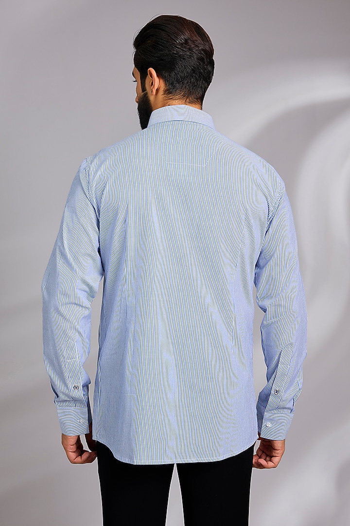 Blue Cotton Party Wear Shirt by SEVENDC MEN at Pernia's Pop Up Shop