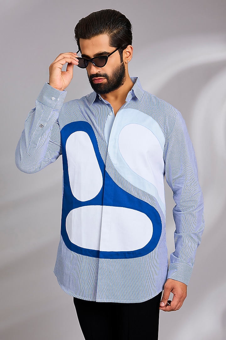Blue Cotton Party Wear Shirt by SEVENDC MEN at Pernia's Pop Up Shop