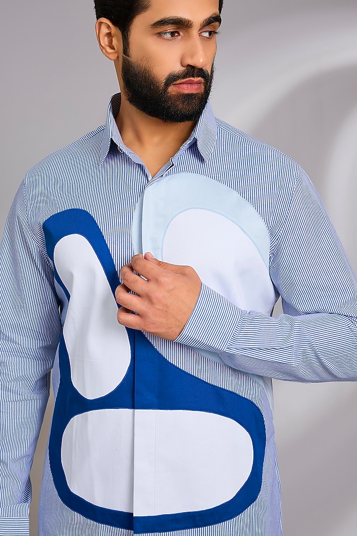 Blue Cotton Party Wear Shirt by SEVENDC MEN at Pernia's Pop Up Shop