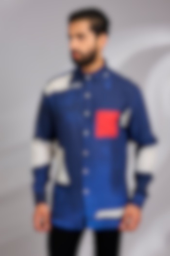 Blue Cotton Party Wear Shirt by SEVENDC MEN at Pernia's Pop Up Shop