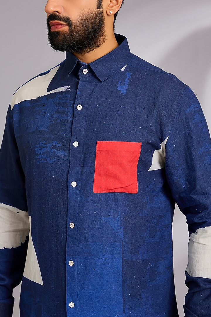 Blue Cotton Party Wear Shirt by SEVENDC MEN at Pernia's Pop Up Shop