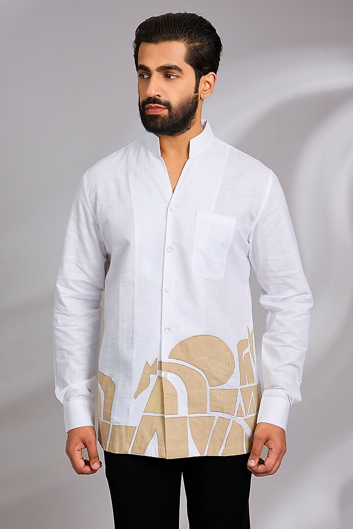 White Cotton Party Wear Shirt by SEVENDC MEN at Pernia's Pop Up Shop